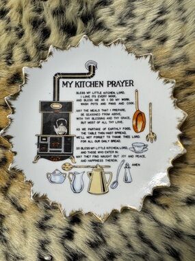 My Kitchen Prayer Decorative Ceramic Wall Plaque - White with Gold Trim